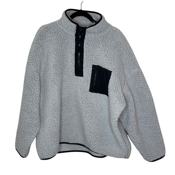Lou & Grey Grey Black Color Block Fleece 1/4 Zip Jacket Pocket Outdoor Winter XL - Picture 1 of 8